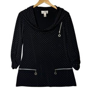 Joseph Ribkoff Black Studded Cowl Neck‎ Tunic Top Zip Detail Womens Size 8